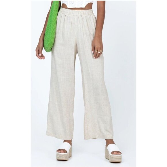 princess polly Louis Linen Blend Pants Beige Size 6 EUC - Picture 1 of 7